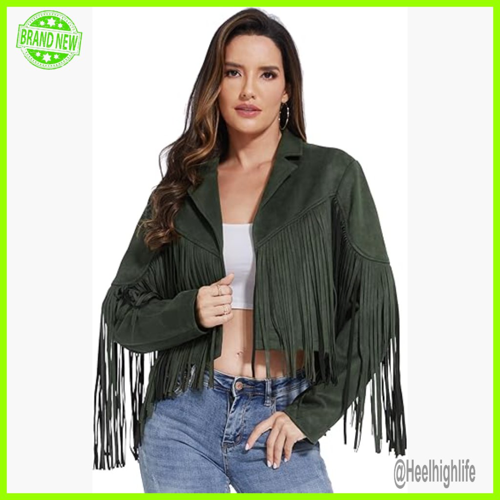 Fringe Leather Jacket Women's Suede Cropped Coat Western Style S-Xxl